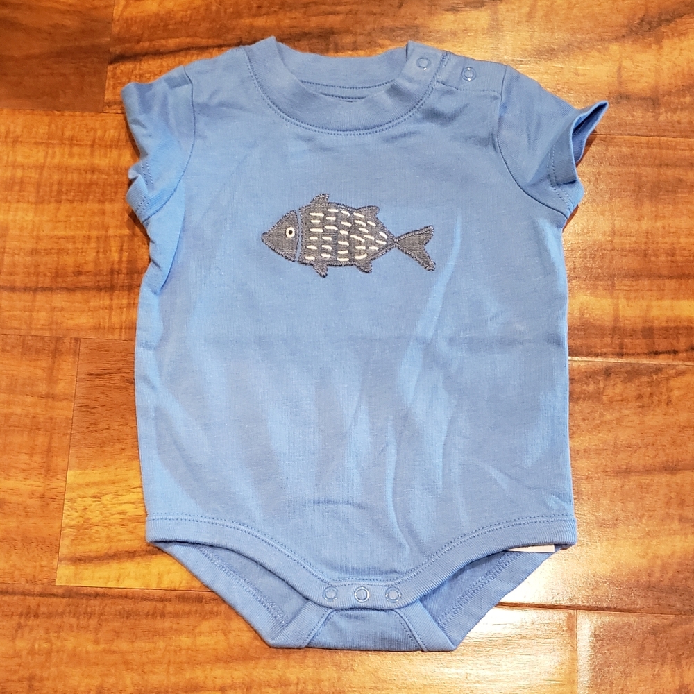 Gymboree NWT 0-3 months blue bodysuit with embroidered fish